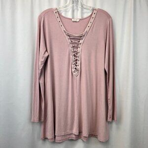 Miss Love Womens Rose Long Sleeve V-Neck Pullover Blouse Top Size Large